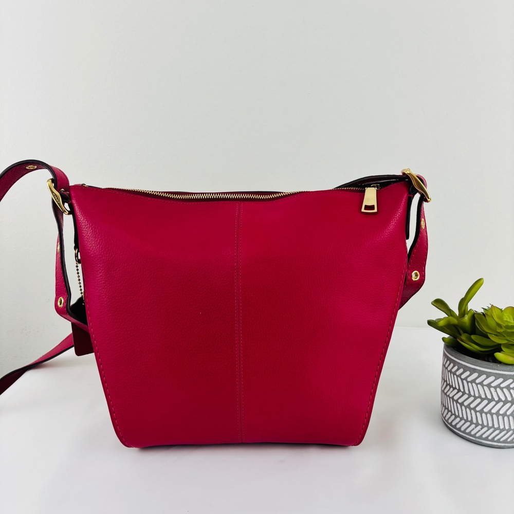 Coach Crossbody Dufflette Rare Fuchsia Pink Pebbled Leather Bag 21377 - Picture 4 of 13